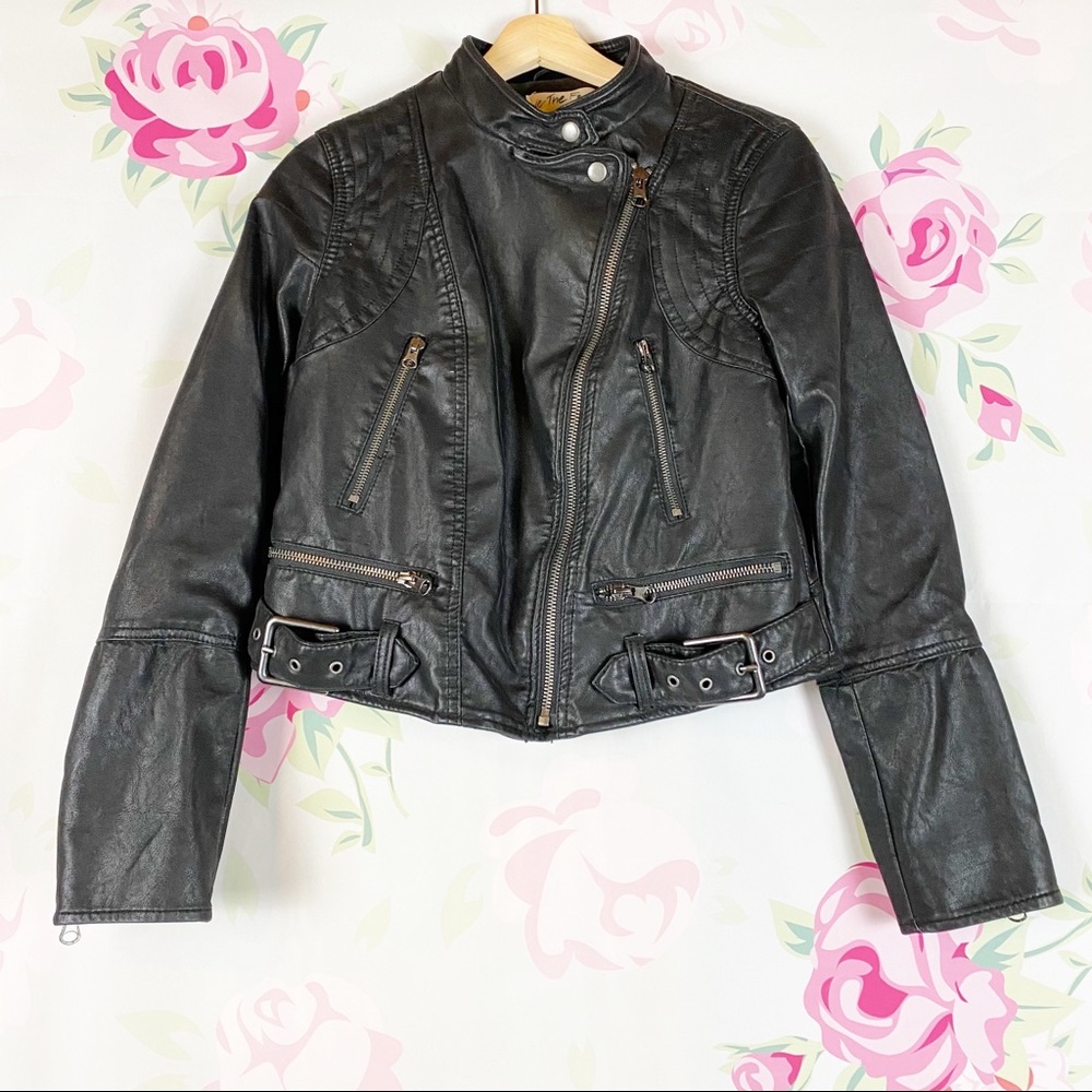NEW Free People Black Fenix Vegan Moto Jacket S